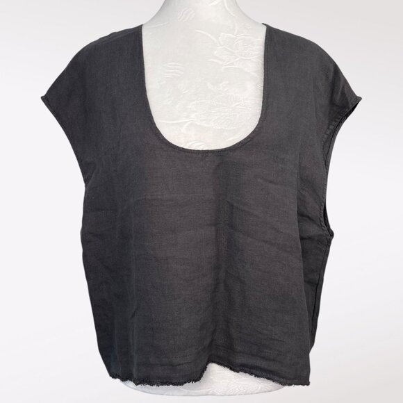 Zara Linen Blend Scoop Neck Tank Top Sleeveless Raw Hem Size Large - Picture 1 of 7